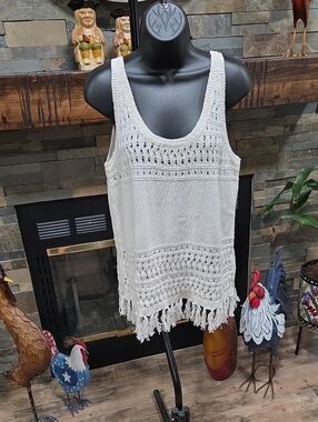 A.N.A Crochet Fringe Tank Top